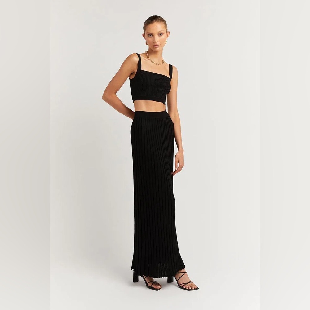DISSH OLLIE BLACK RIB KNIT MIDI SKIRT - S